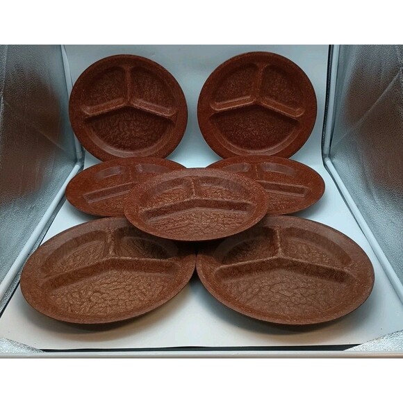 Vtg KYS-ITE Military Melmac Melamine Divided Plates #231 Brown 11" USA Lot Of 7 - Picture 1 of 5